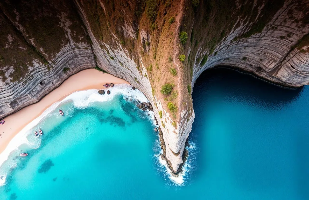 Kelingking beach Nusa Penida T-Rex cliff aerial