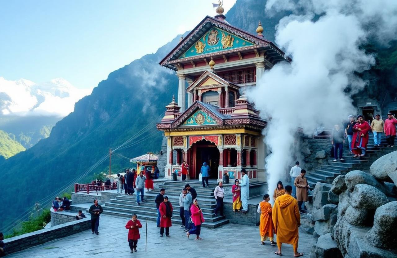 Yamunotri temple and hot springs in Garhwal Himalayas