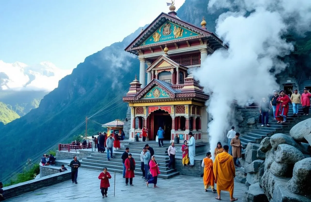Yamunotri temple and hot springs in Garhwal Himalayas