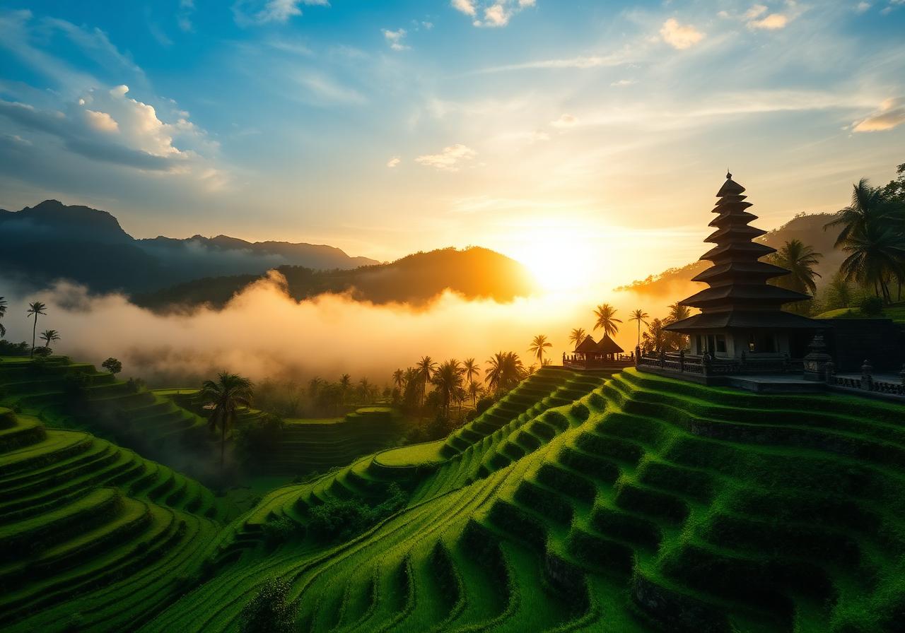 Bali rice terraces and tropical villa