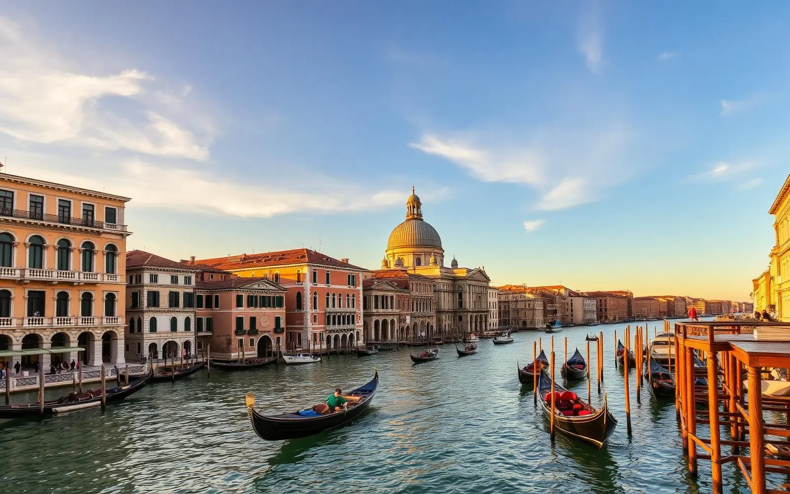 Venice grand canal with gondolas at golden hour