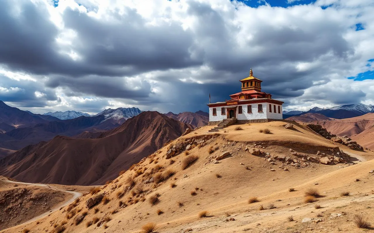 Spiti Valley Key Monastery Himachal Pradesh on a hilltop with dramatic sky