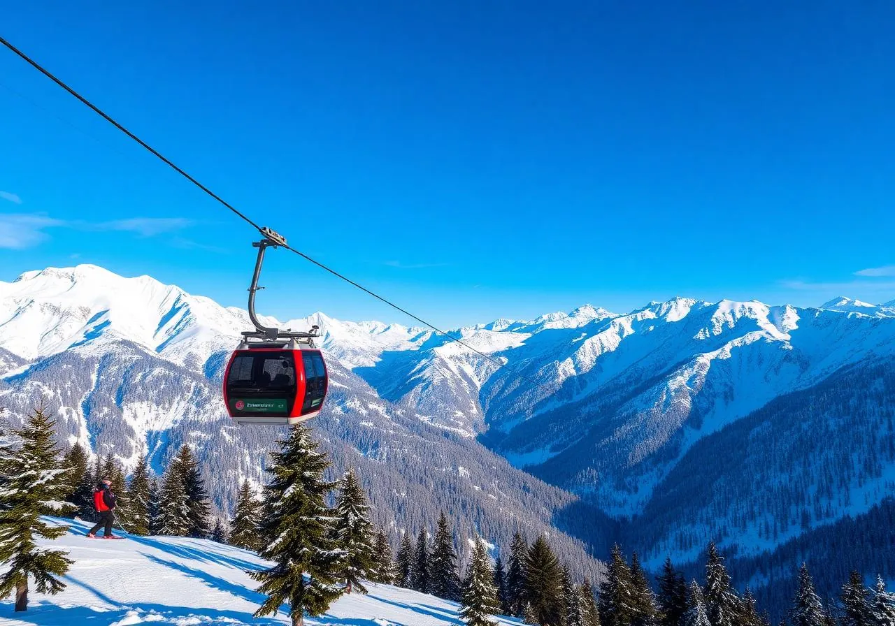 Gulmarg Kashmir gondola cable car ascending snow covered mountains