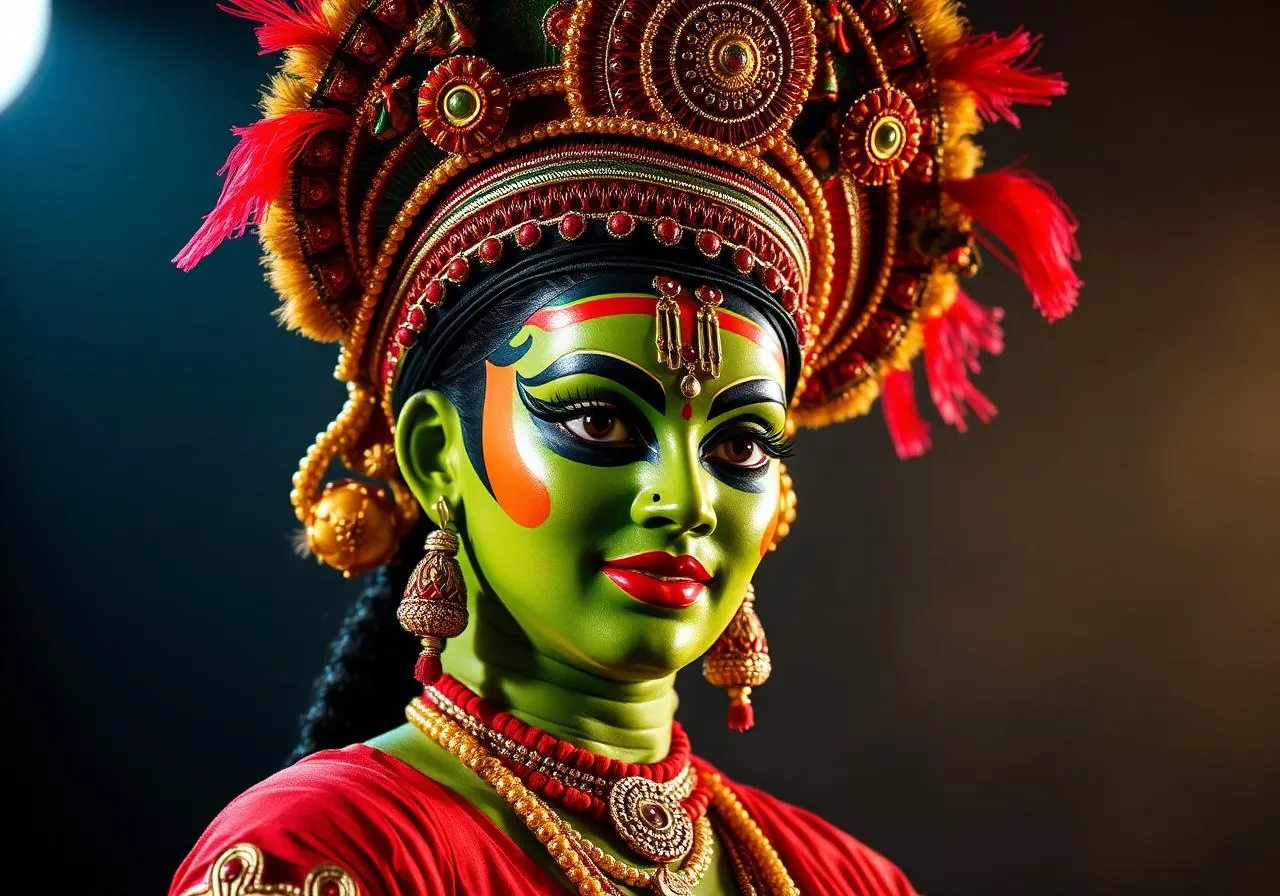 Kathakali dancer in traditional Kerala makeup and costume