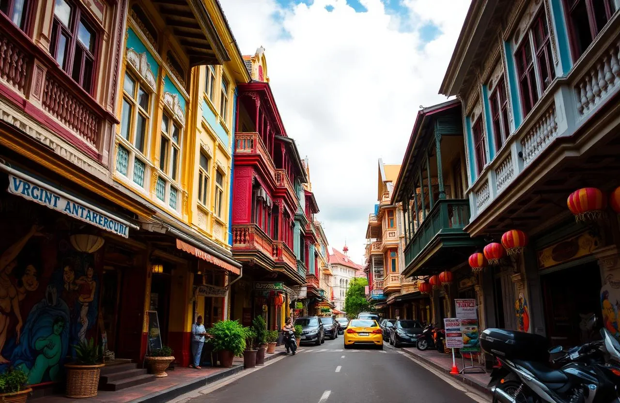Penang George Town colorful heritage shophouses