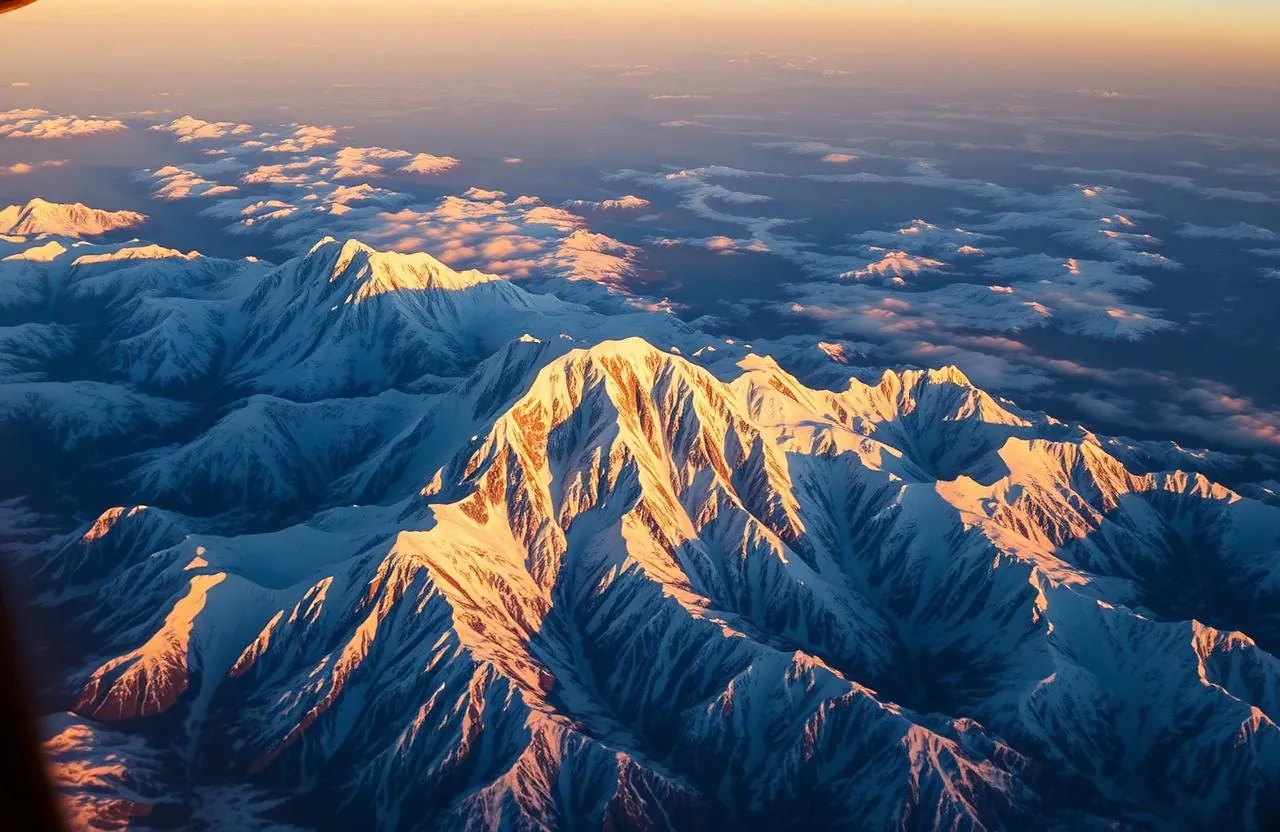 Mount Everest aerial view from mountain flight Himalayas