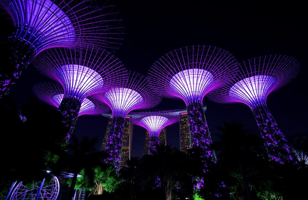 Gardens by the Bay Singapore supertree grove at night