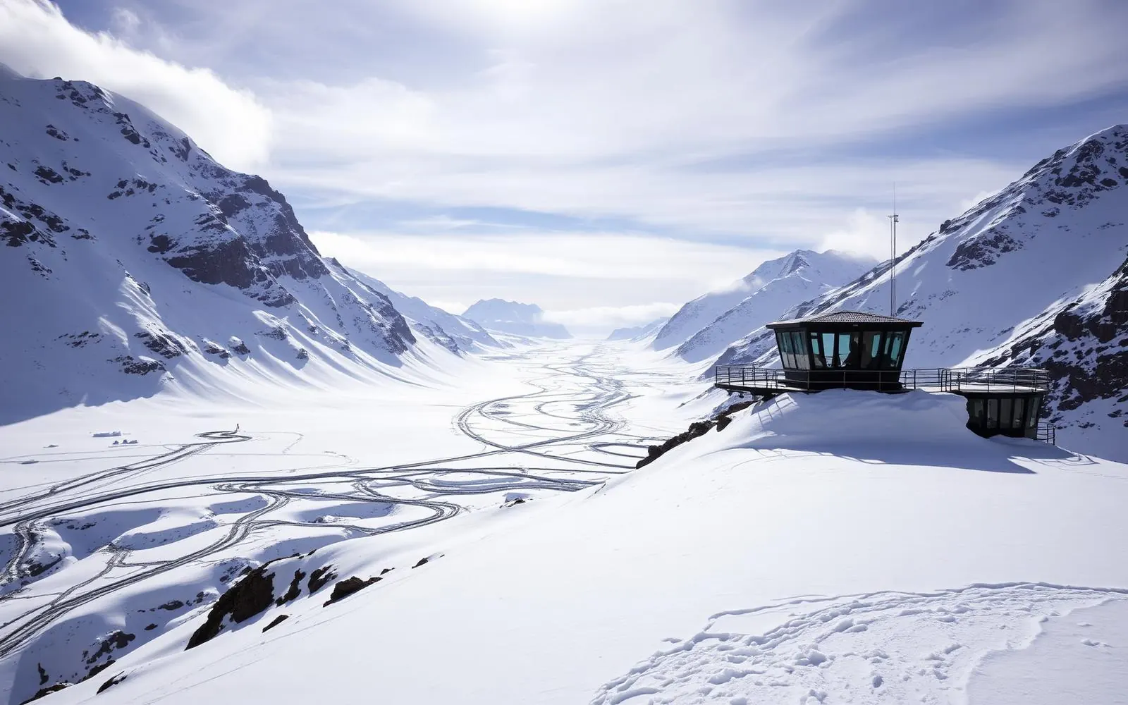 Red panoramic train crossing a viaduct in the Swiss Alps