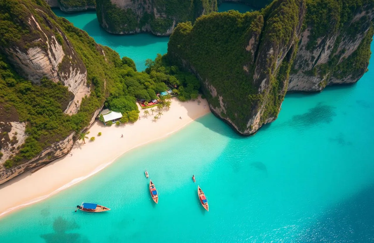 Phi Phi Islands aerial view turquoise lagoon