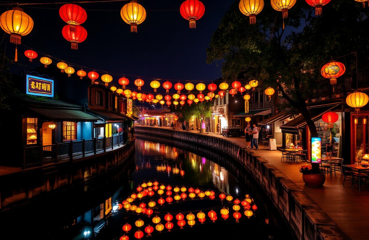 Hoi An ancient town colorful silk lanterns at night