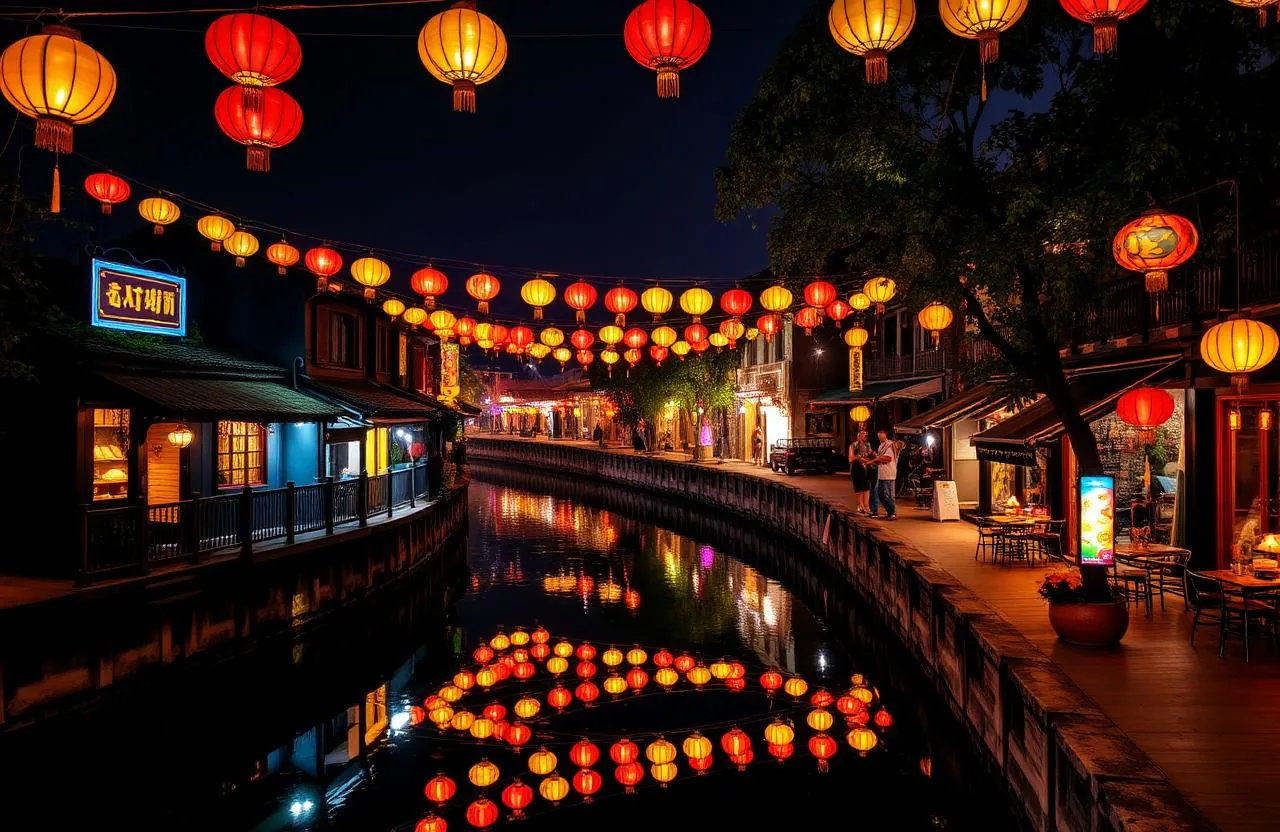 Hoi An ancient town colorful silk lanterns at night