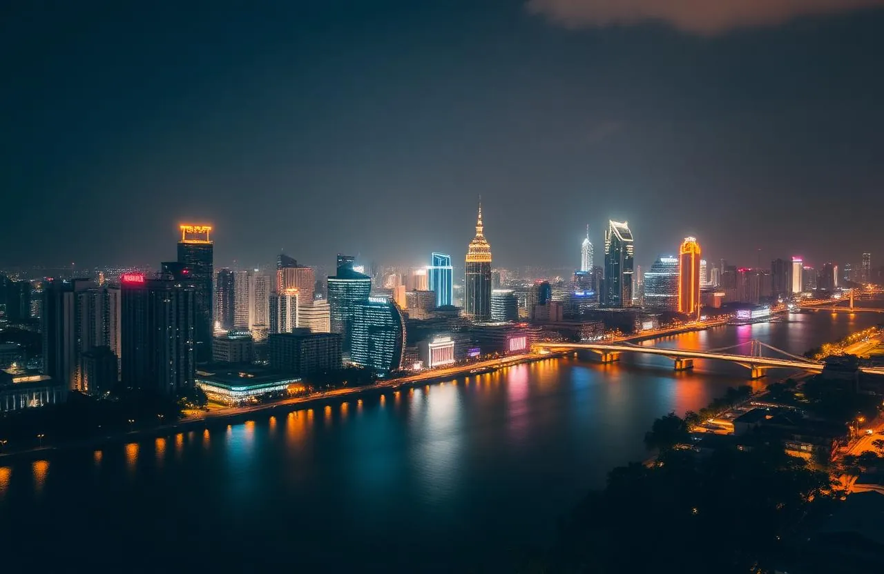 Ho Chi Minh City skyline at night with Saigon River